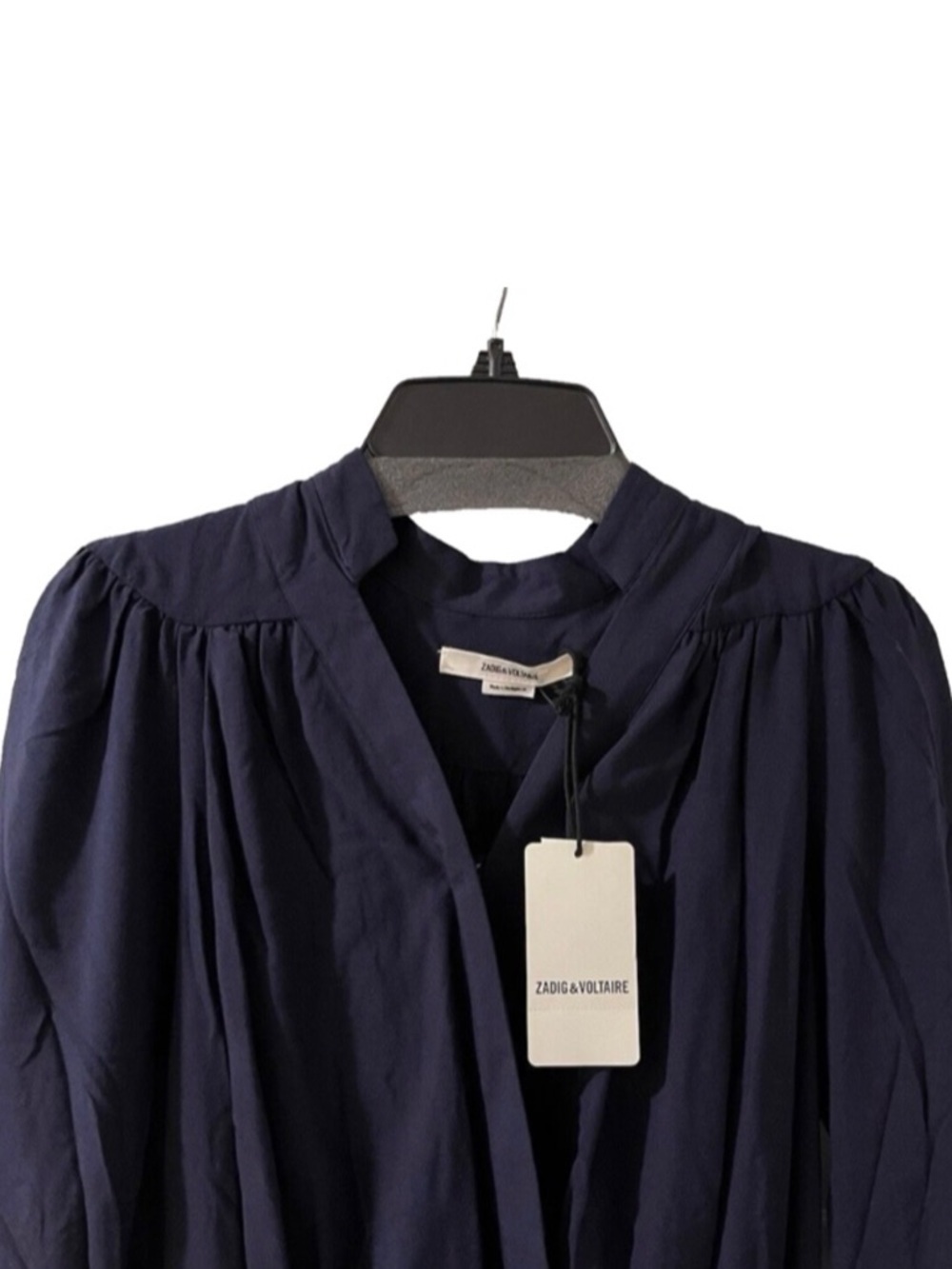 NWT ZADIG & VOLTAIRE | Navy Blue Long Sleeve V-Neck Reveal Mini Dress Small $395 - Picture 4 of 6